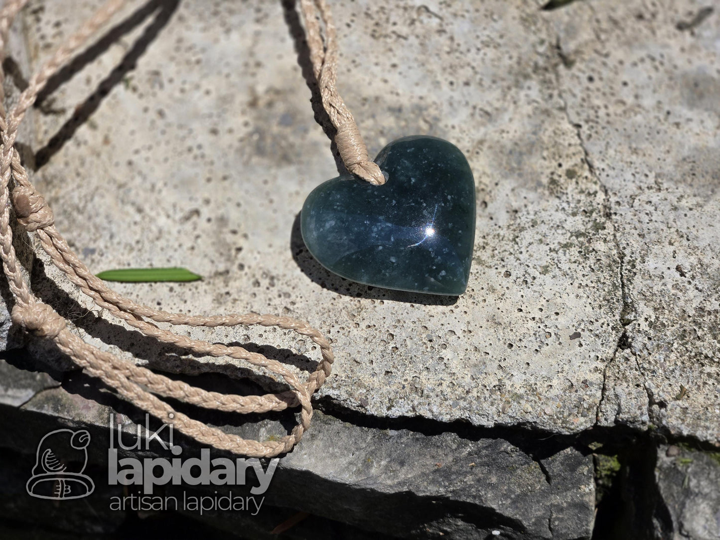 Guatemalan Blue Jadeite Carved Heart >> Braided Adjustable Necklace >> Mayan Jade >> Translucent Jade >> Hand Made Pendant