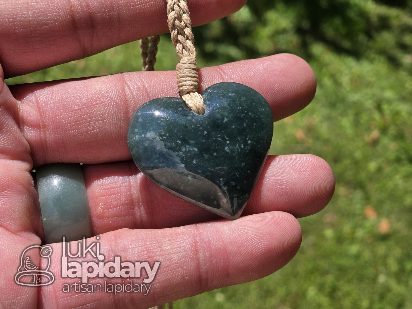 Guatemalan Blue Jadeite Carved Heart >> Braided Adjustable Necklace >> Mayan Jade >> Translucent Jade >> Hand Made Pendant