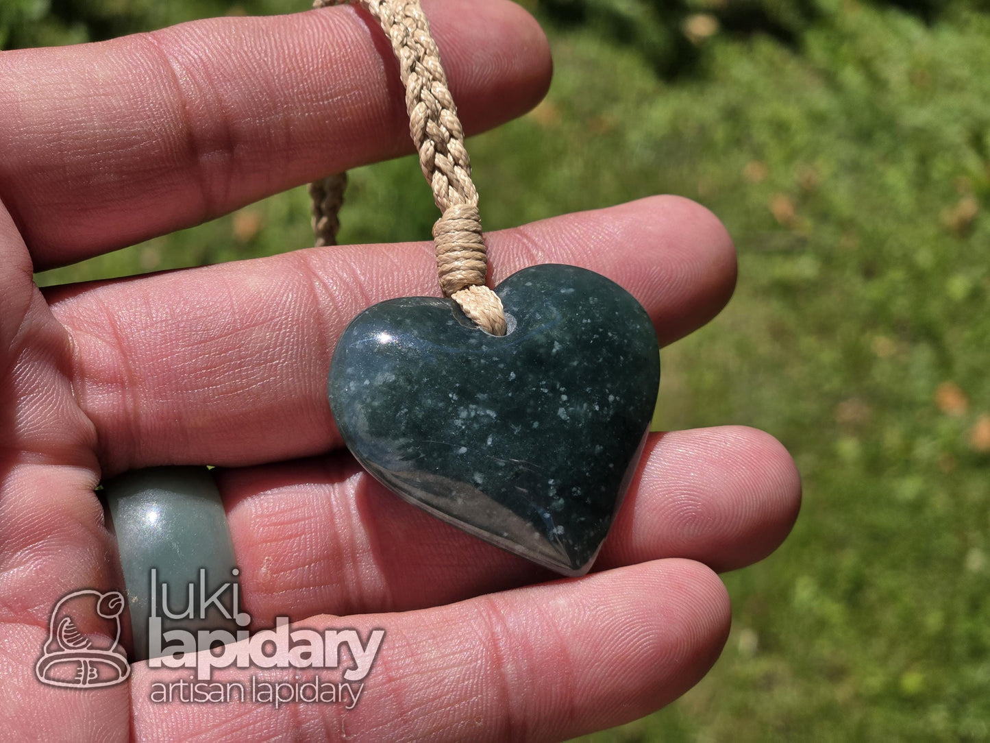Guatemalan Blue Jadeite Carved Heart >> Braided Adjustable Necklace >> Mayan Jade >> Translucent Jade >> Hand Made Pendant