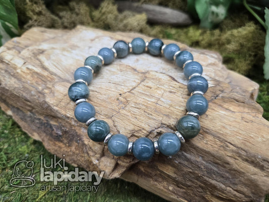 Guatemalan Jadeite Jade Bracelet >> 925 Silver Spacers >> 10mm >> 7.5 Inches Stretch >> Hand Made Beads