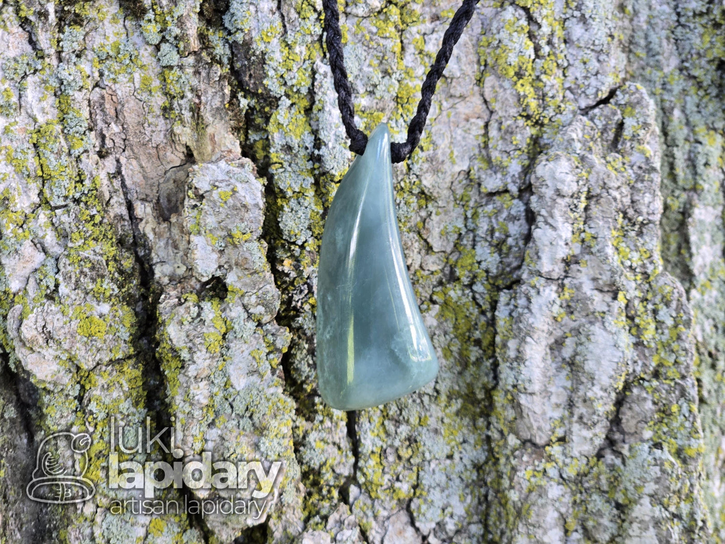 Guatemalan Blue Jadeite Freeform >> Braided Adjustable Necklace >> Mayan Jade >> Translucent Jade