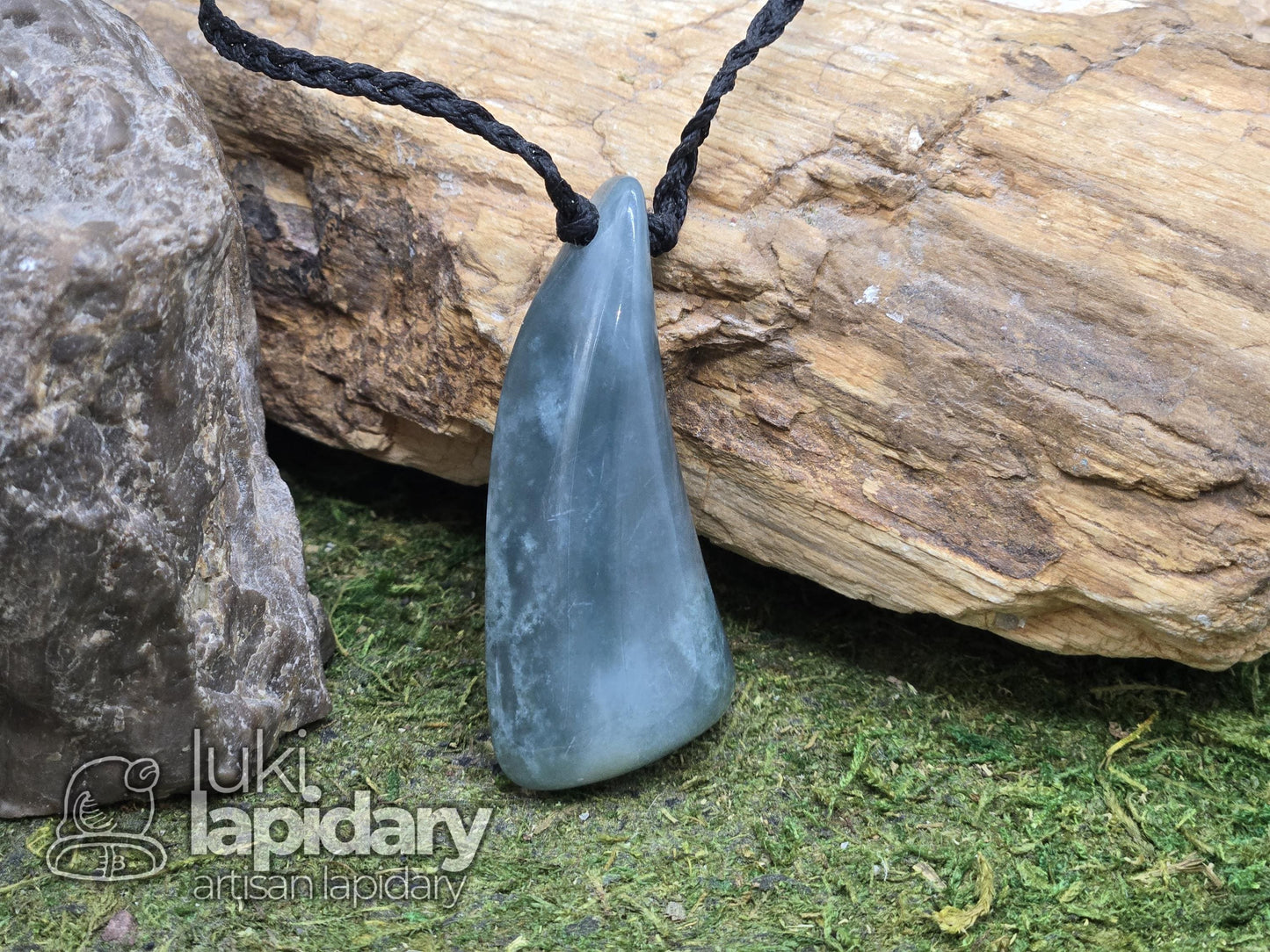 Guatemalan Blue Jadeite Freeform >> Braided Adjustable Necklace >> Mayan Jade >> Translucent Jade