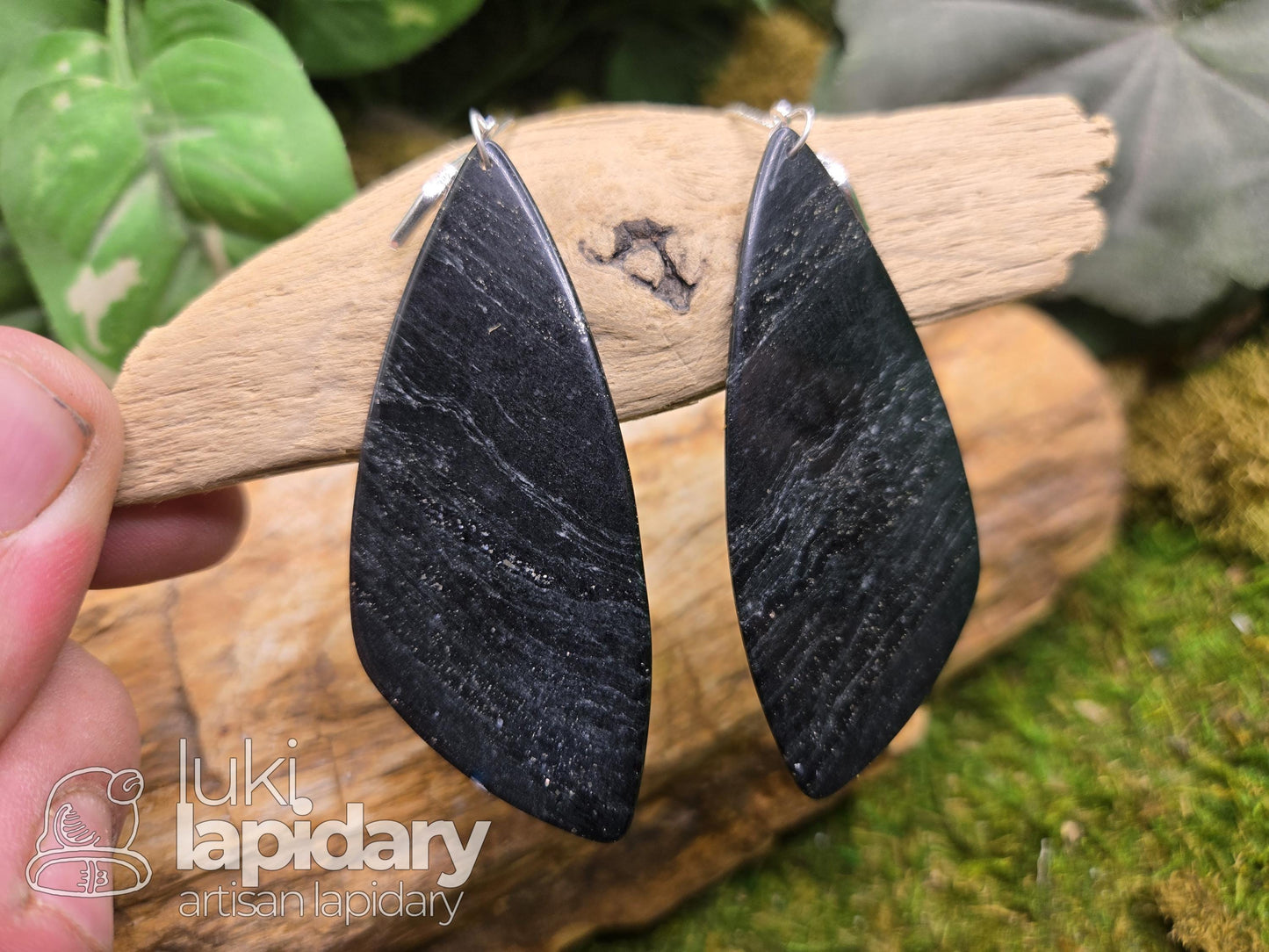 Galaxy Jadeite Earrings >> RARE Black Jadeite with Pyrite >> Guatemalan Jadeite Jade >> .925 Sterling Silver >> Natural Jadeite Jade