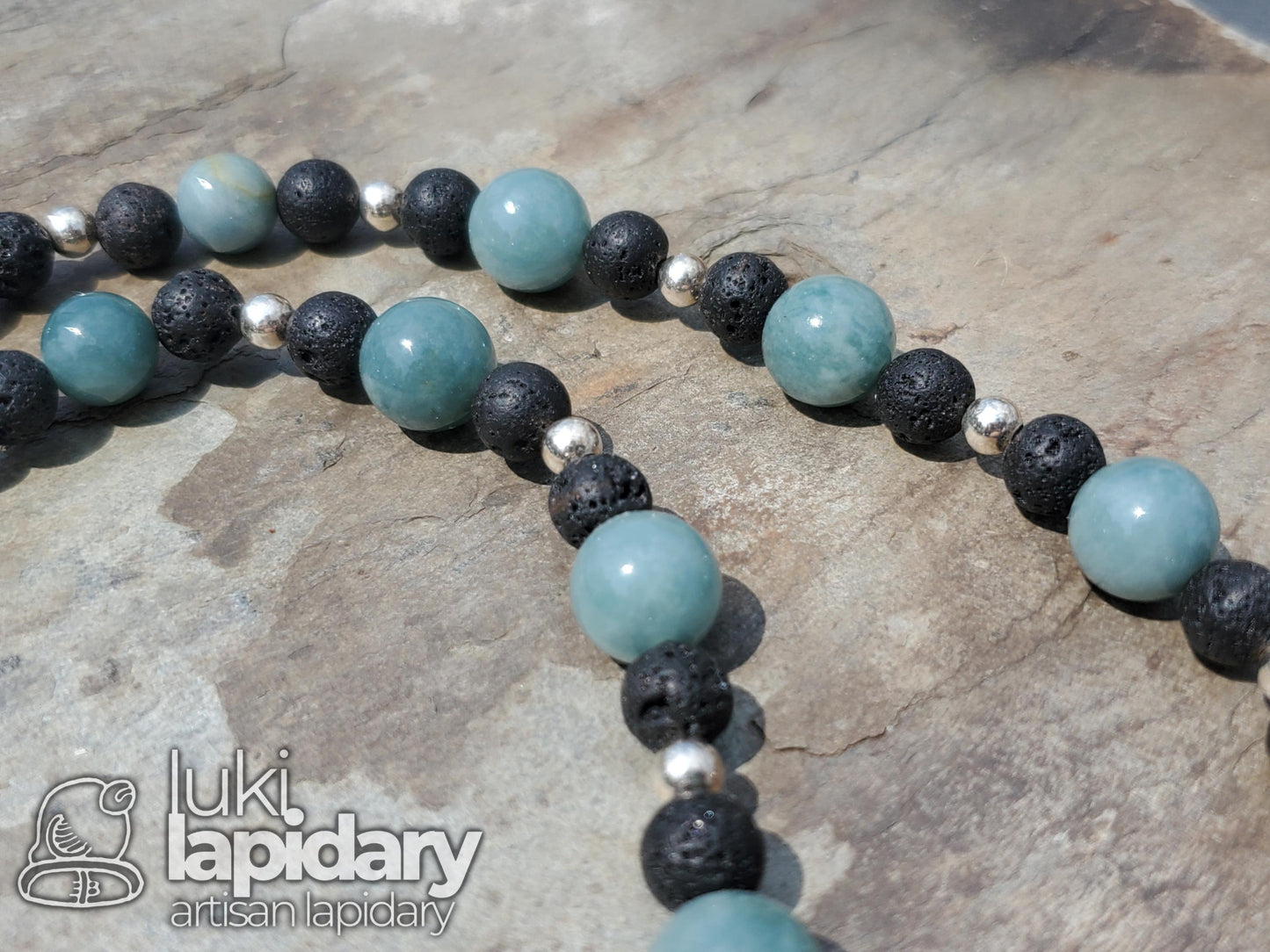 Mayan Jaguar Jade Tooth Necklace >> Jade Beads >> .925 Sterling Silver >> Fully Beaded