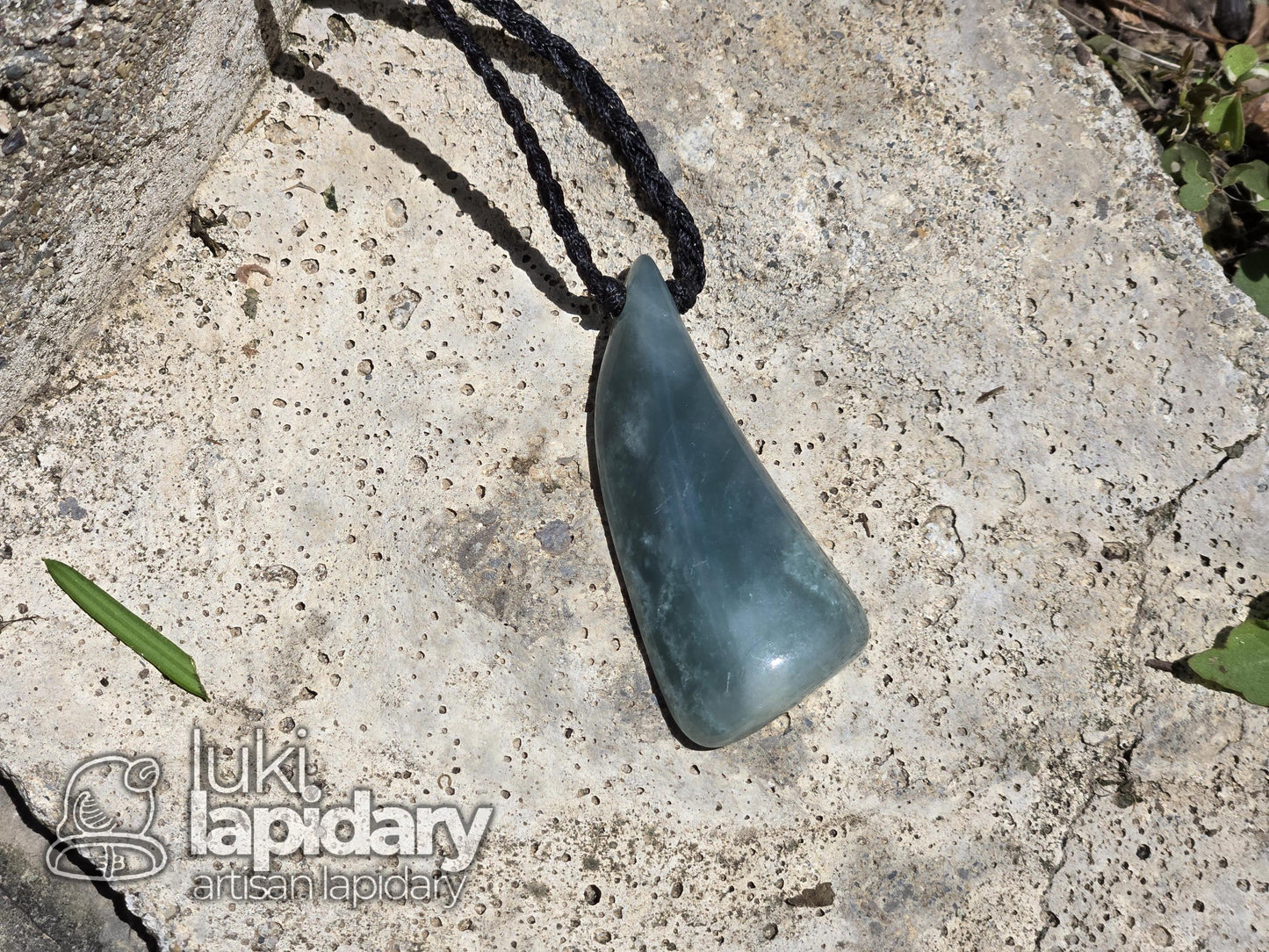 Guatemalan Blue Jadeite Freeform >> Braided Adjustable Necklace >> Mayan Jade >> Translucent Jade