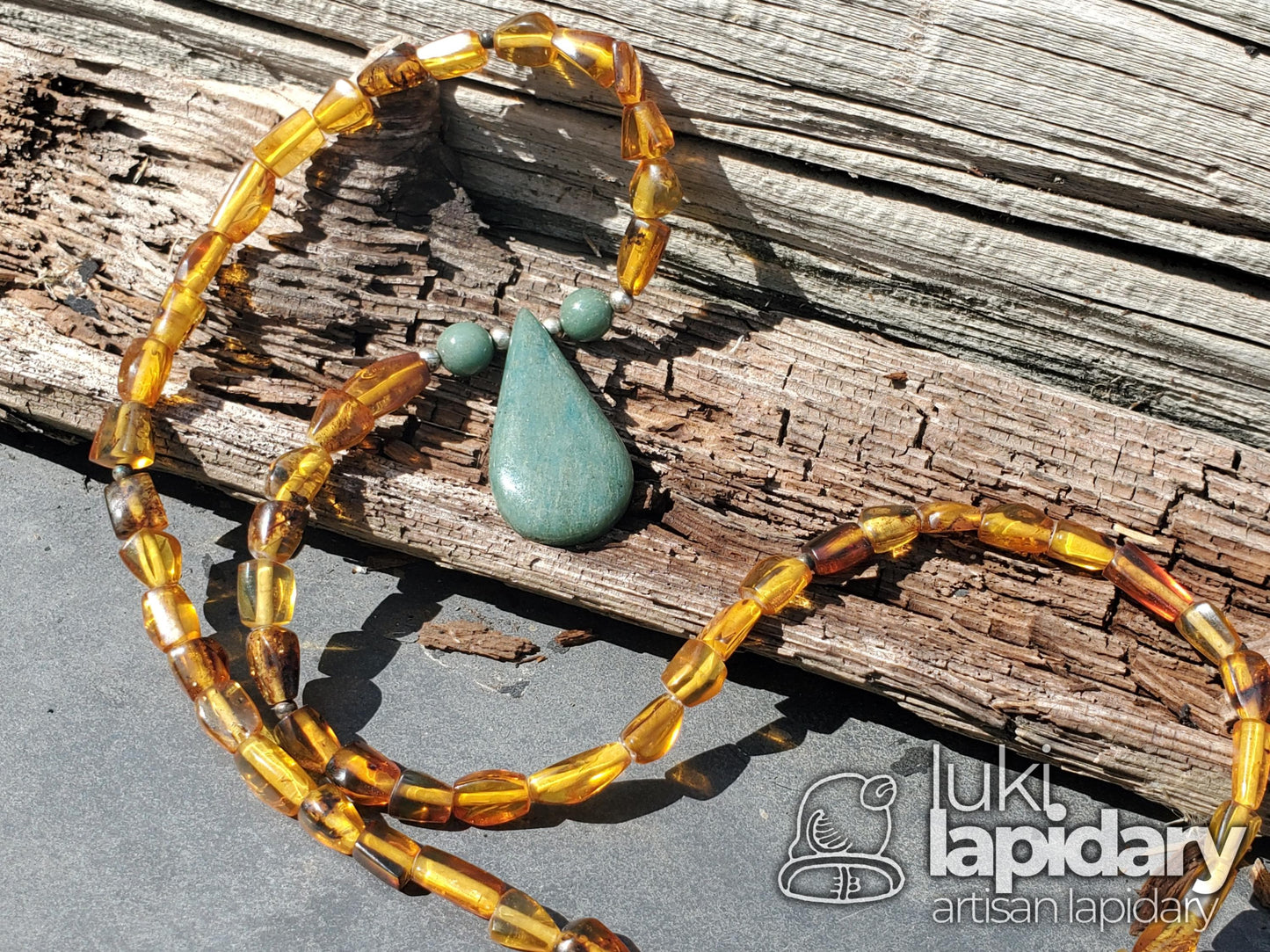 RARE >> Baltic Amber / Jadeite Jade >> Guatemalan Jadeite >> .925 Sterling Silver >> Full Bead Pendant