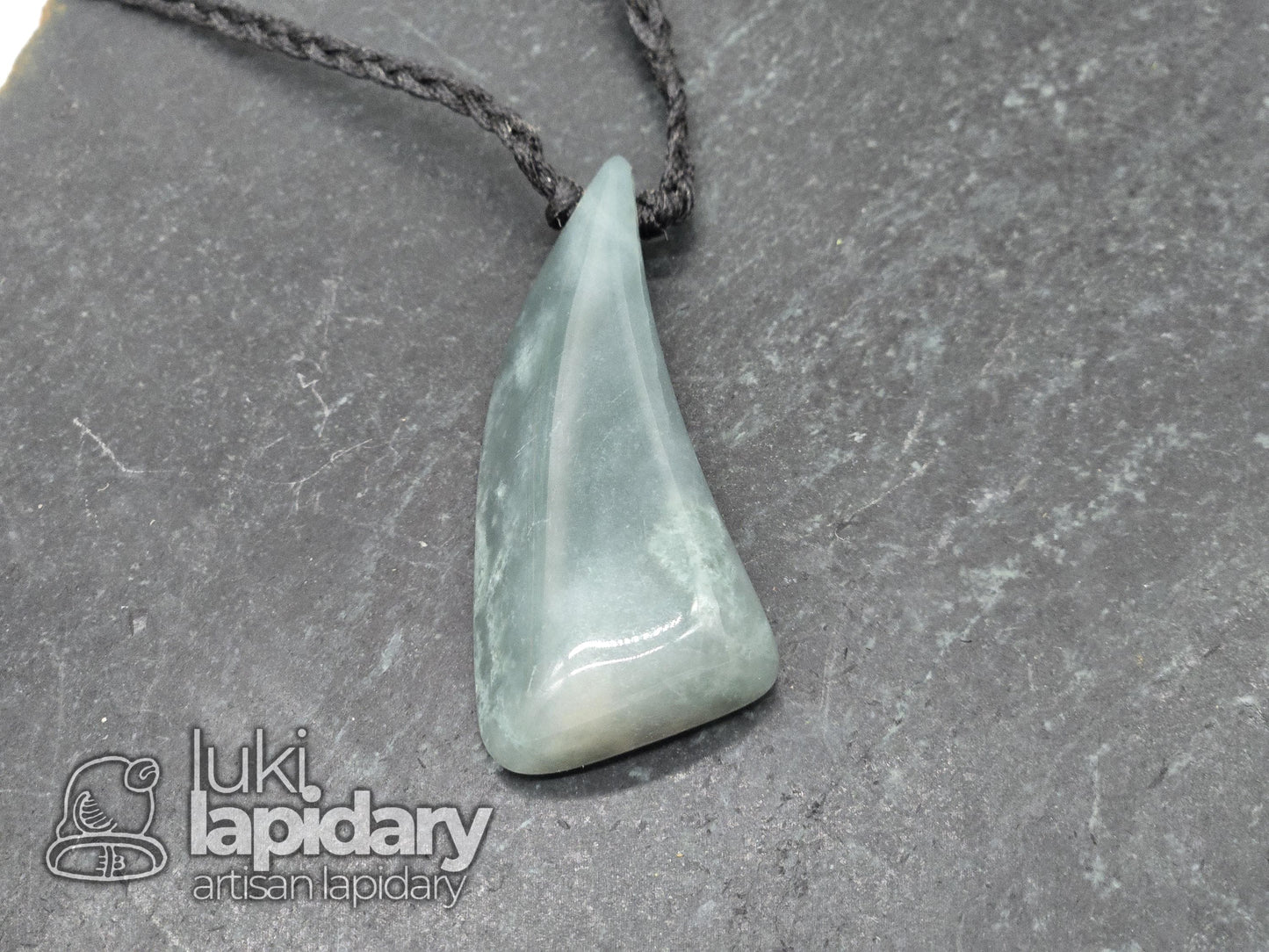 Guatemalan Blue Jadeite Freeform >> Braided Adjustable Necklace >> Mayan Jade >> Translucent Jade