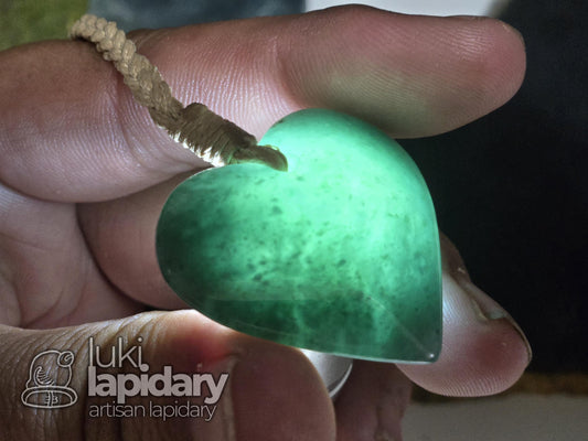 Guatemalan Blue Jadeite Carved Heart >> Braided Adjustable Necklace >> Mayan Jade >> Translucent Jade >> Hand Made Pendant