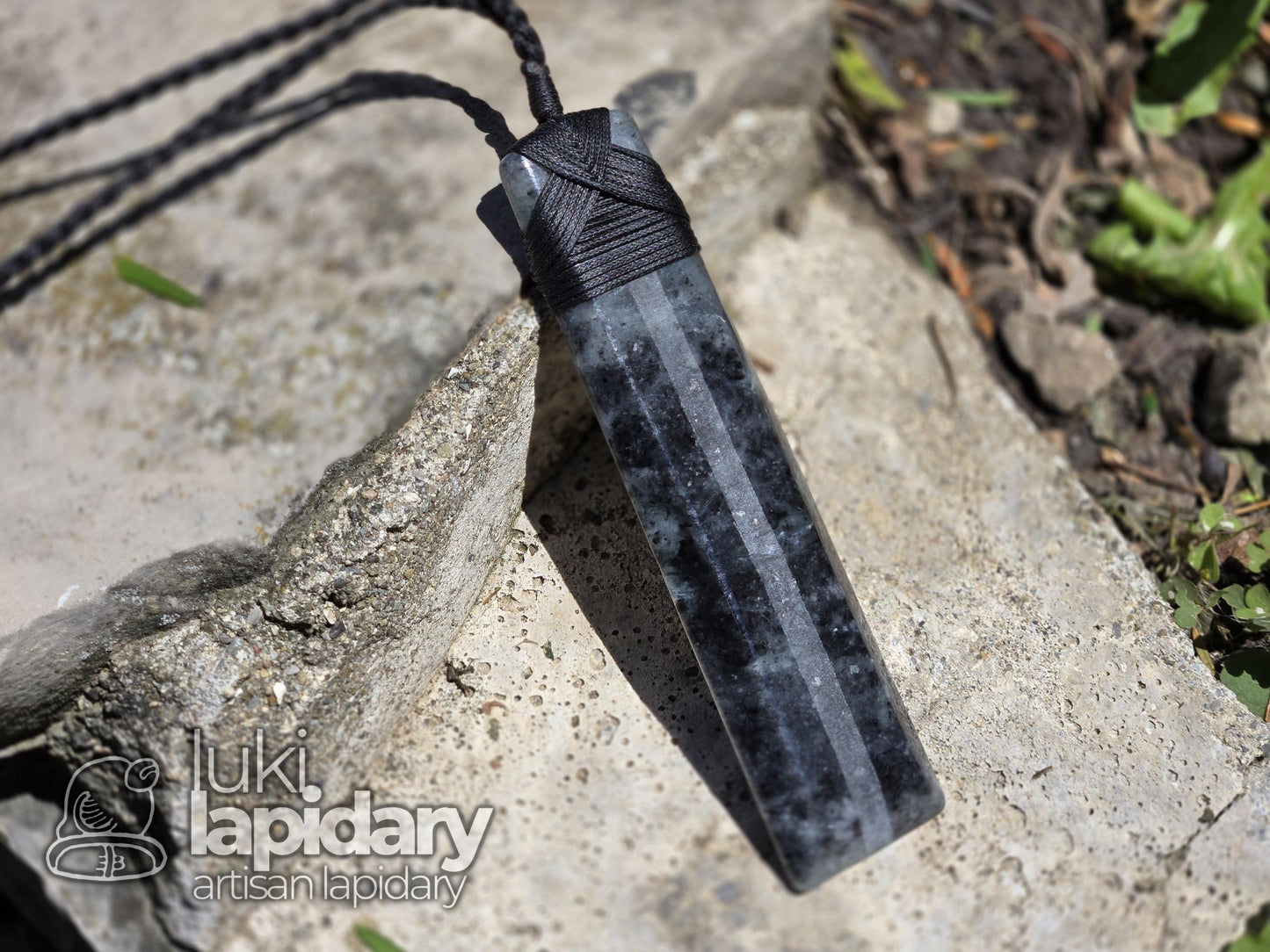 RARE!! Mottled Black Jadeite Jade >> Natural Guatemalan Jade >> Māori Style Wrap >> Black Jadeite >> Adjustable Necklace >> Toki