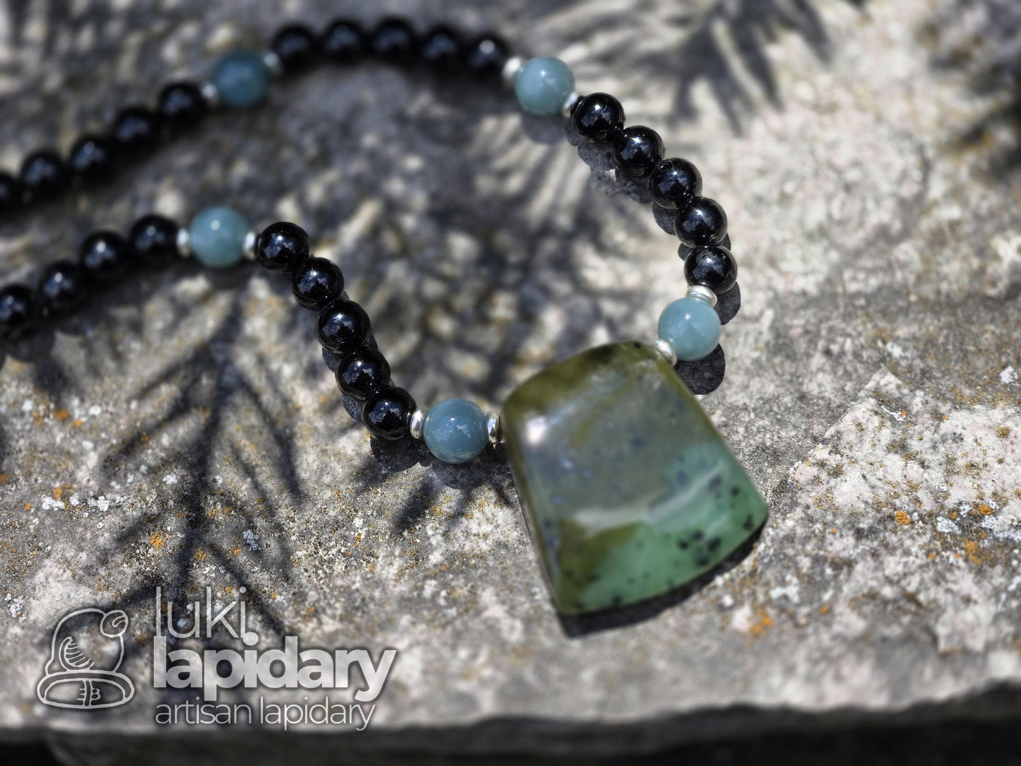 FULLY BEADED >> Siberian Nephrite Jade Hatchet Pendant >> Adjustable Necklace >> Siberian Jade >> Translucent Jade >> Hatchet Pendant