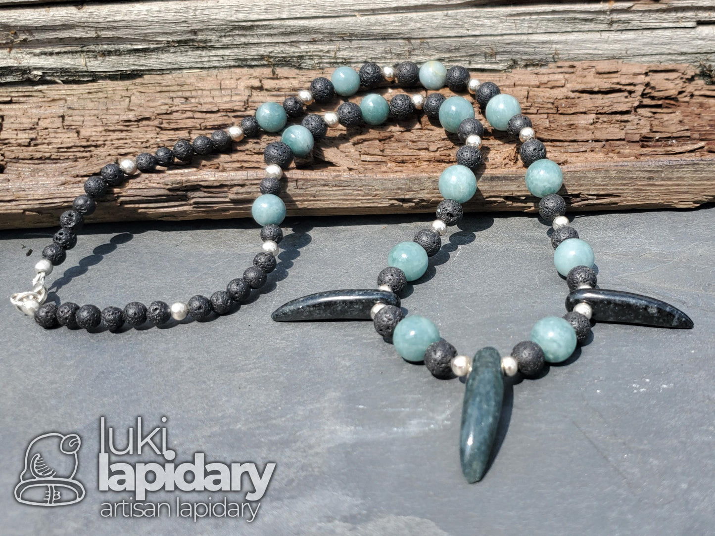 Mayan Jaguar Jade Tooth Necklace >> Jade Beads >> .925 Sterling Silver >> Fully Beaded