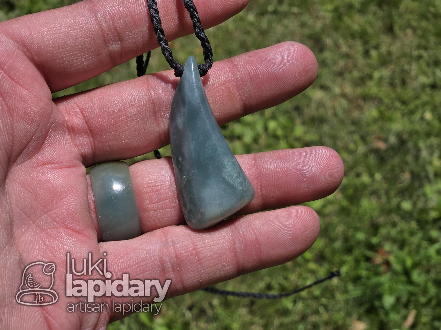 Guatemalan Blue Jadeite Freeform >> Braided Adjustable Necklace >> Mayan Jade >> Translucent Jade