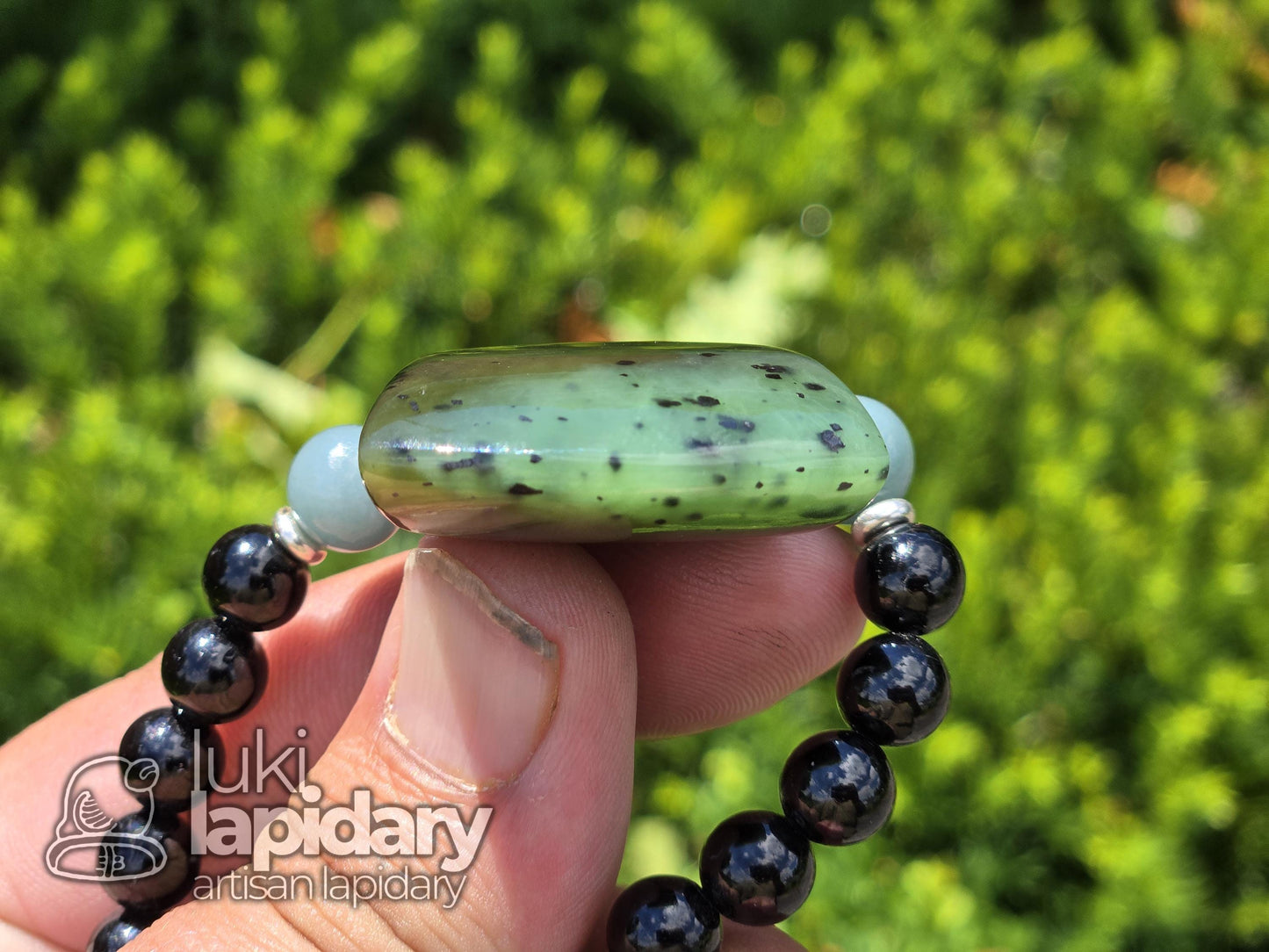 FULLY BEADED >> Siberian Nephrite Jade Hatchet Pendant >> Adjustable Necklace >> Siberian Jade >> Translucent Jade >> Hatchet Pendant