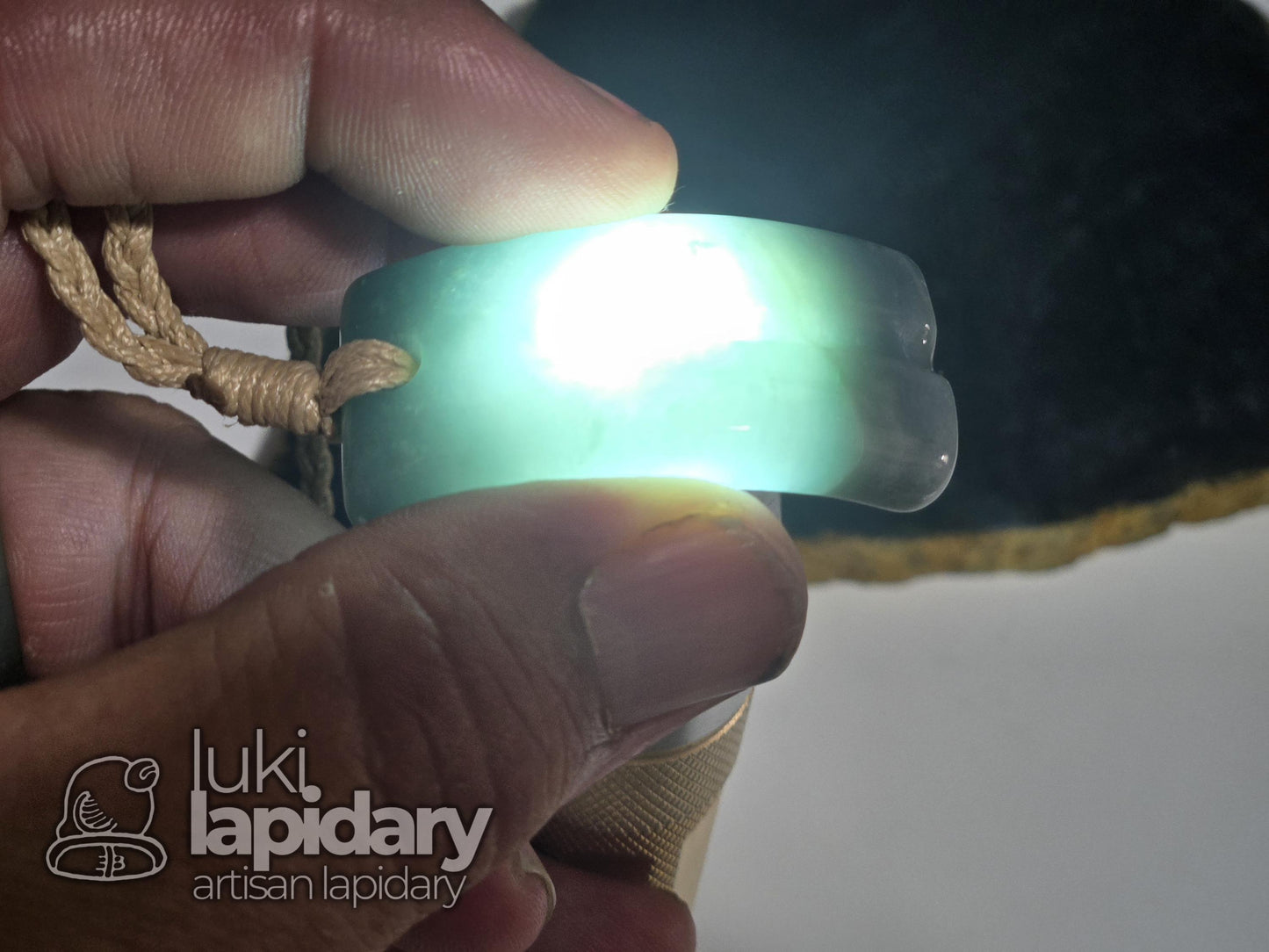 Guatemalan Blue Jadeite Freeform >> Braided Adjustable Necklace >> Mayan Jade >> Translucent Jade