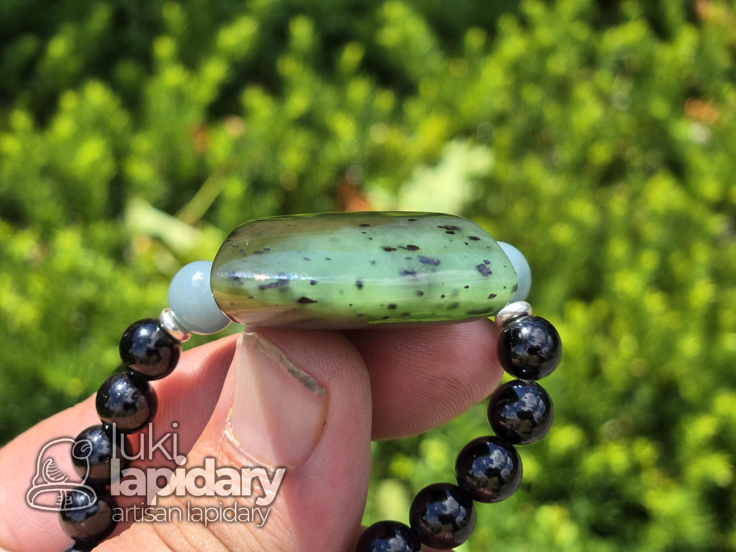 FULLY BEADED >> Siberian Nephrite Jade Hatchet Pendant >> Adjustable Necklace >> Siberian Jade >> Translucent Jade >> Hatchet Pendant