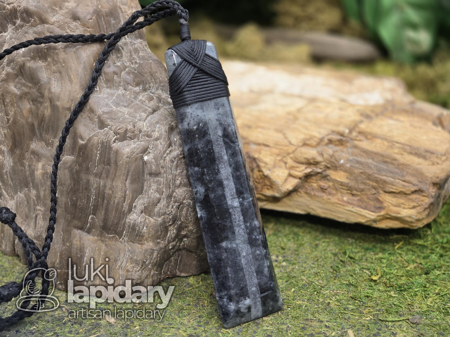 RARE!! Mottled Black Jadeite Jade >> Natural Guatemalan Jade >> Māori Style Wrap >> Black Jadeite >> Adjustable Necklace >> Toki