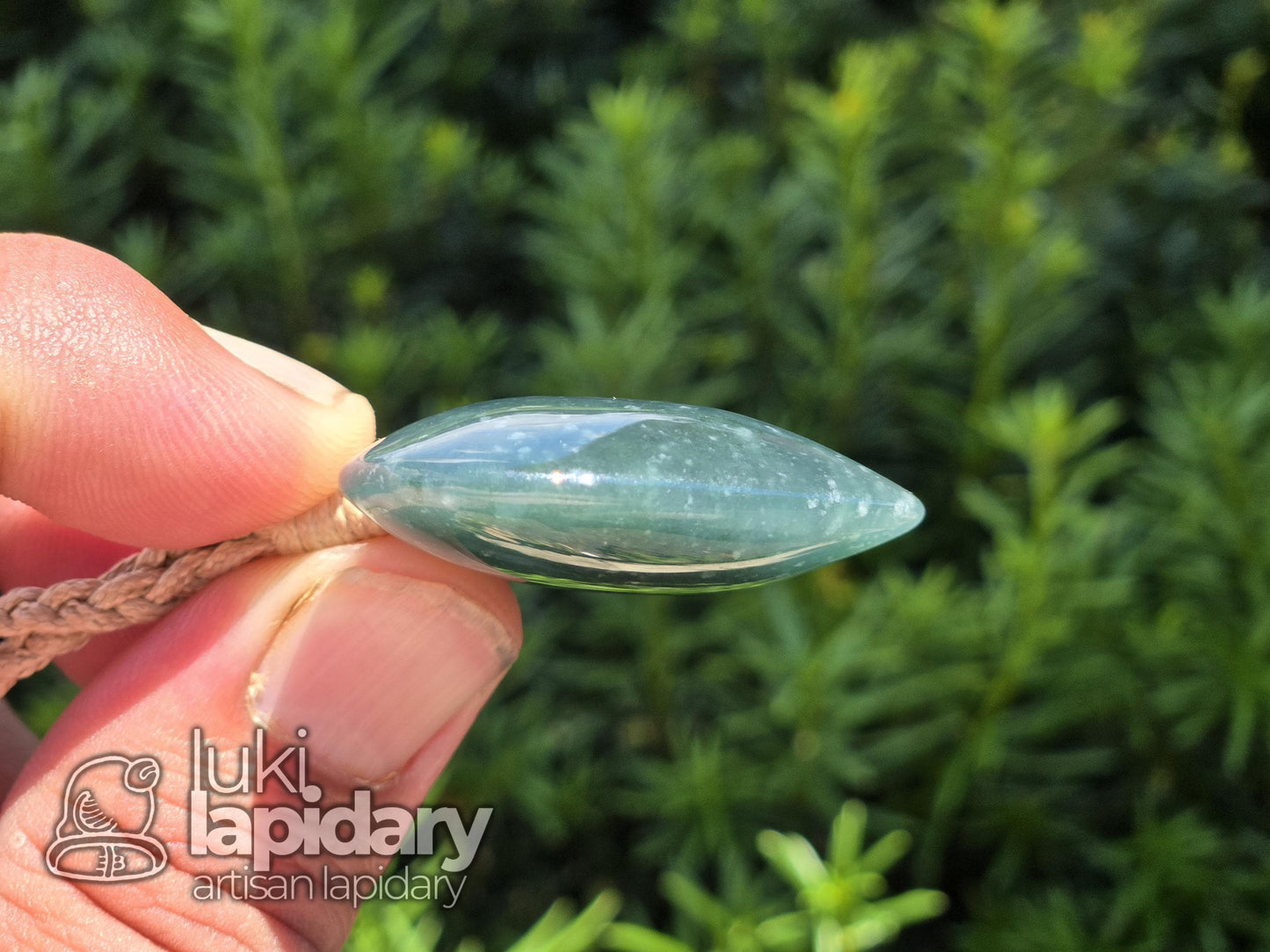 Guatemalan Blue Jadeite Carved Heart >> Braided Adjustable Necklace >> Mayan Jade >> Translucent Jade >> Hand Made Pendant