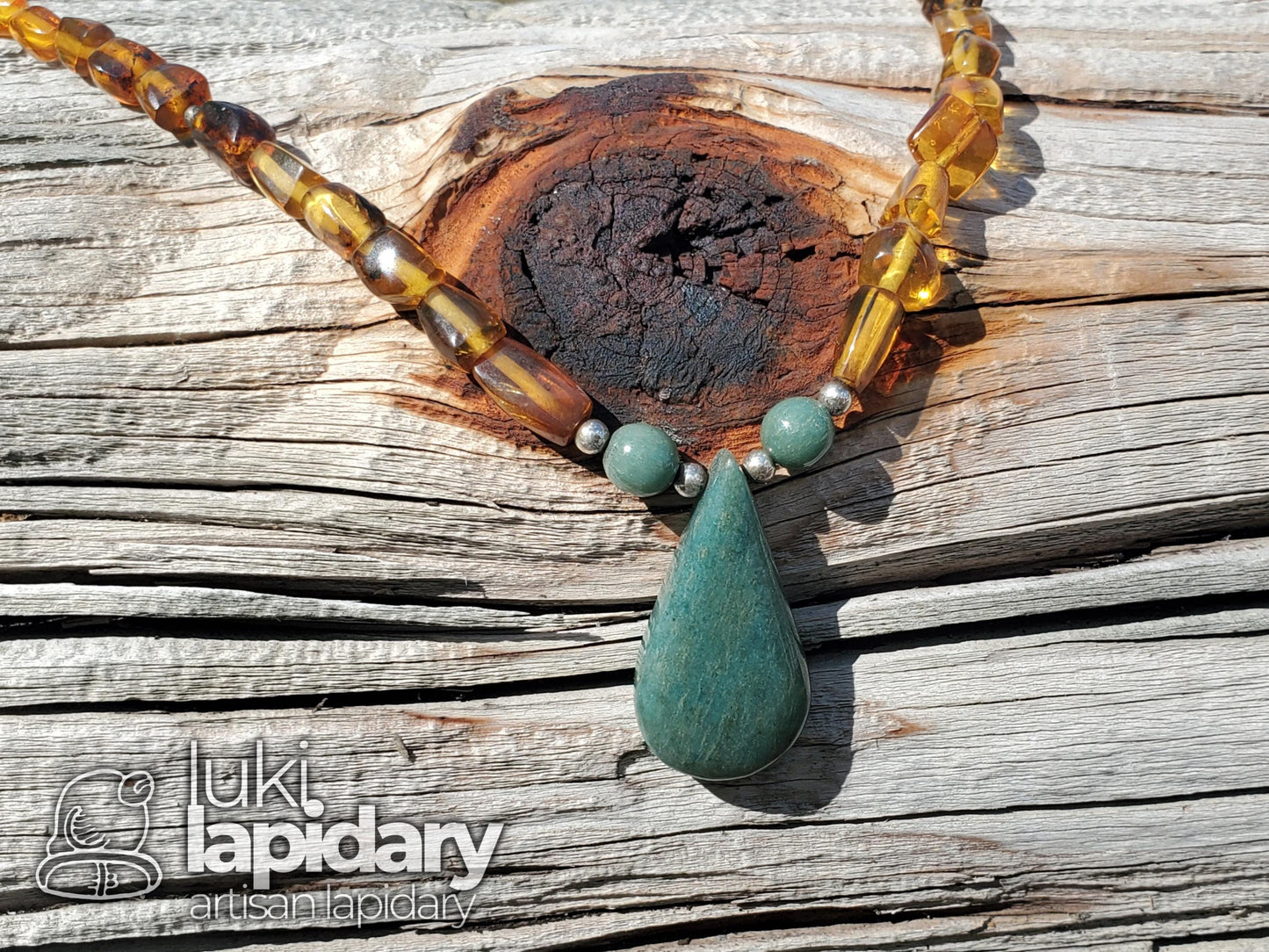 RARE >> Baltic Amber / Jadeite Jade >> Guatemalan Jadeite >> .925 Sterling Silver >> Full Bead Pendant