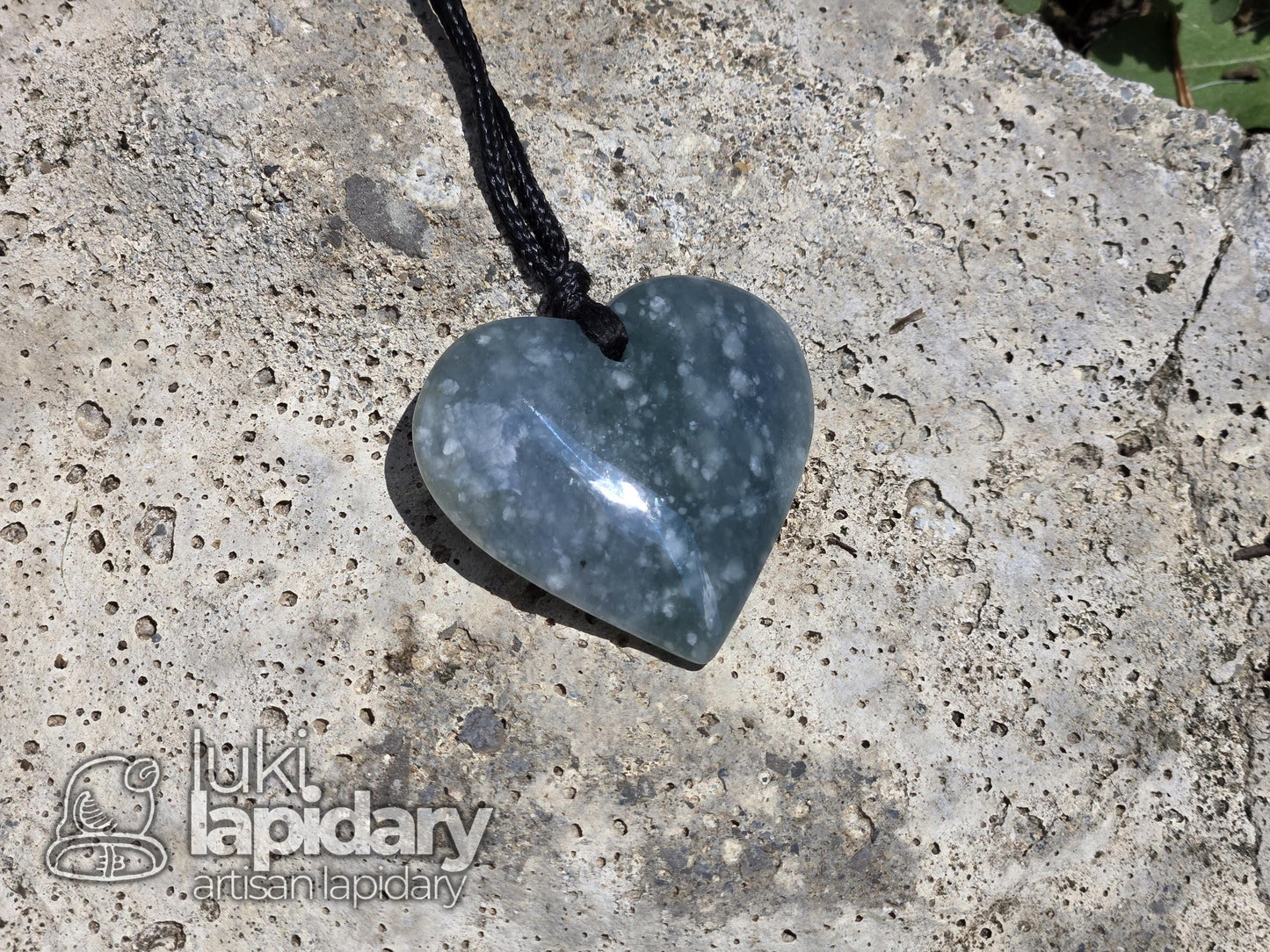 Guatemalan Snowy Princesa Jadeite Carved Heart >> Braided Adjustable Necklace >> Mayan Jade >> Translucent Jade >> Hand Made Pendant