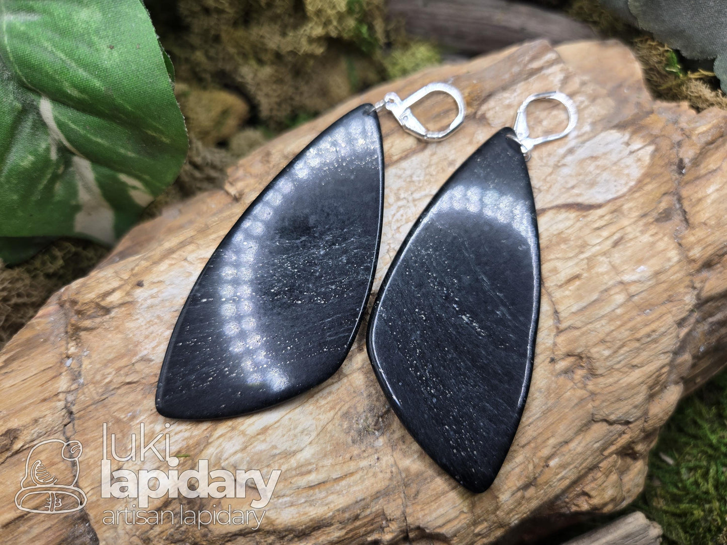 Galaxy Jadeite Earrings >> RARE Black Jadeite with Pyrite >> Guatemalan Jadeite Jade >> .925 Sterling Silver >> Natural Jadeite Jade