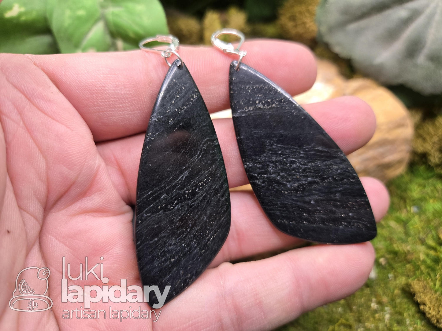 Galaxy Jadeite Earrings >> RARE Black Jadeite with Pyrite >> Guatemalan Jadeite Jade >> .925 Sterling Silver >> Natural Jadeite Jade