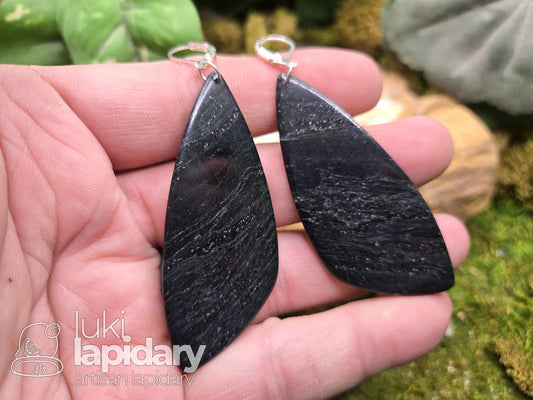 Galaxy Jadeite Earrings >> RARE Black Jadeite with Pyrite >> Guatemalan Jadeite Jade >> .925 Sterling Silver >> Natural Jadeite Jade