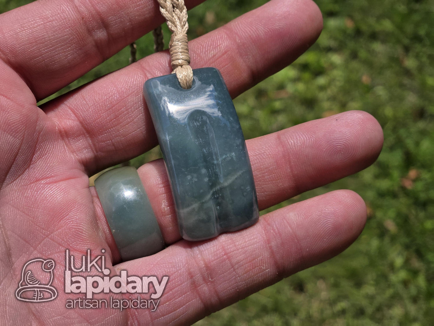 Guatemalan Blue Jadeite Freeform >> Braided Adjustable Necklace >> Mayan Jade >> Translucent Jade