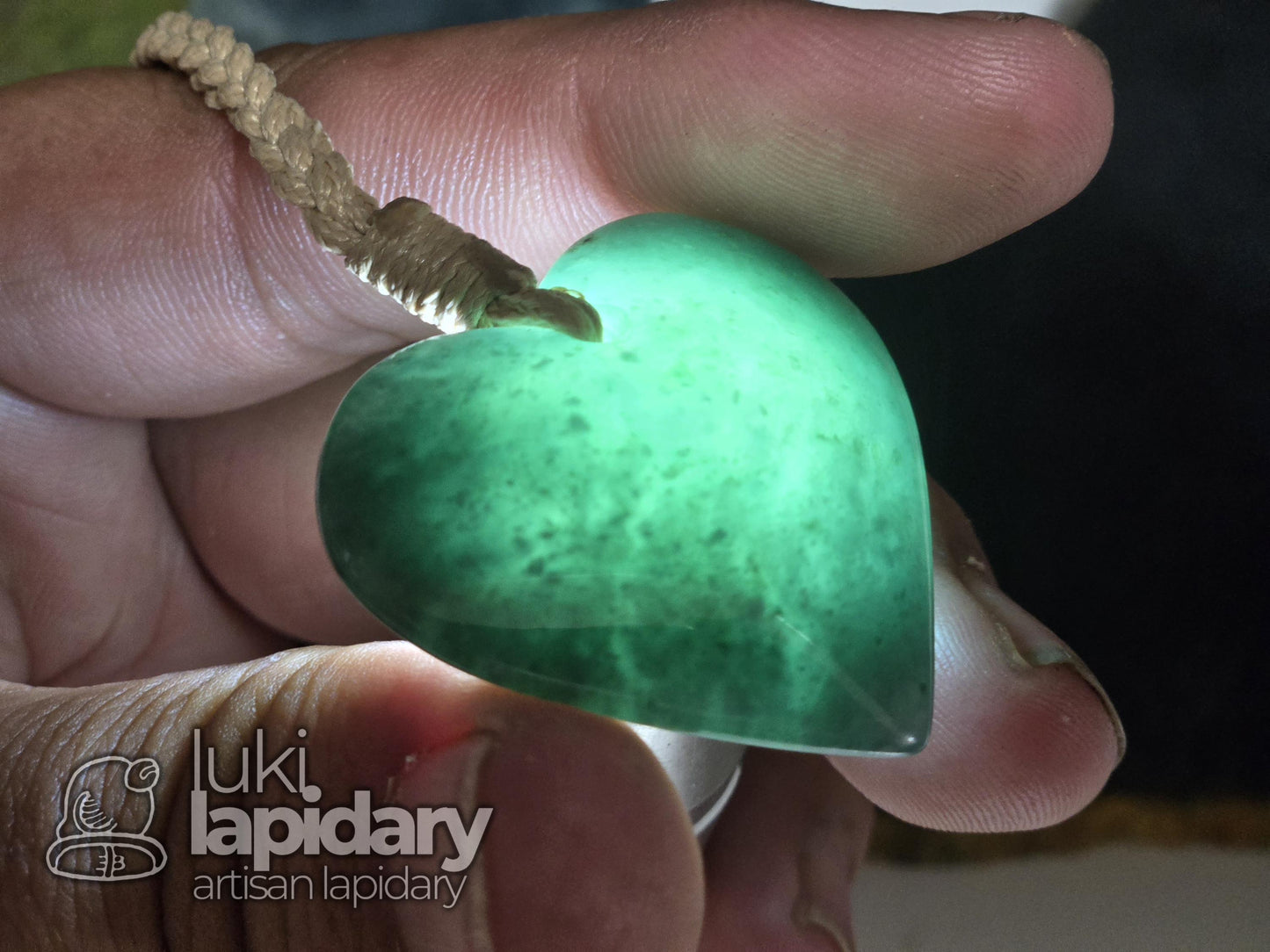 Guatemalan Blue Jadeite Carved Heart >> Braided Adjustable Necklace >> Mayan Jade >> Translucent Jade >> Hand Made Pendant