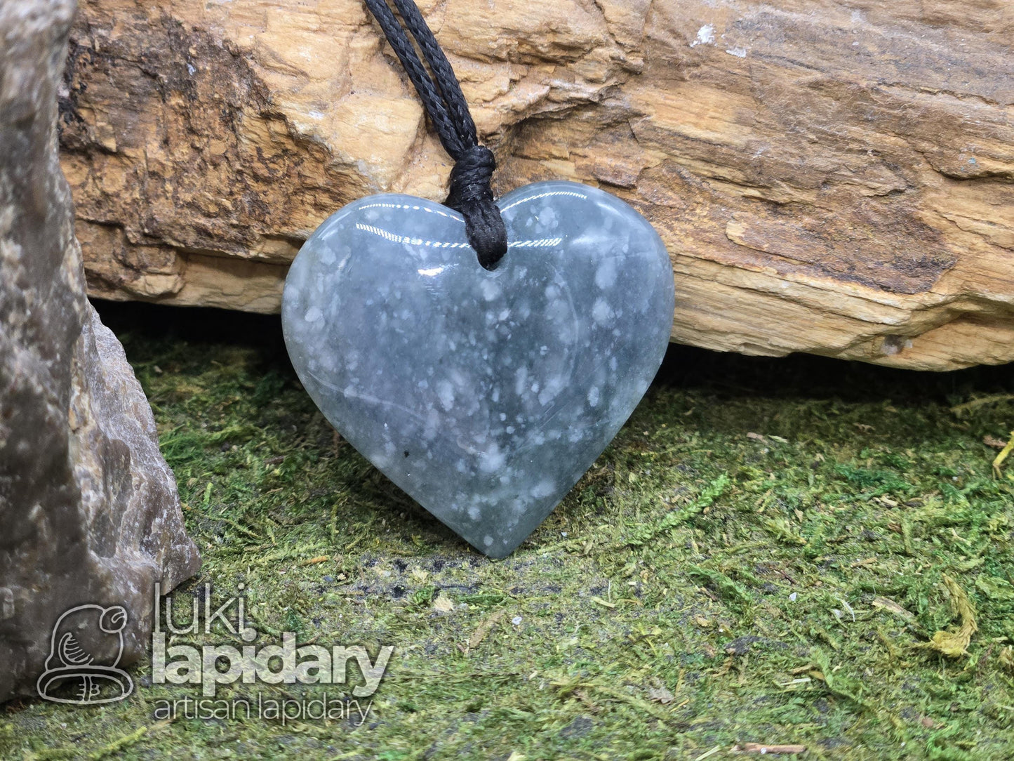 Guatemalan Snowy Princesa Jadeite Carved Heart >> Braided Adjustable Necklace >> Mayan Jade >> Translucent Jade >> Hand Made Pendant