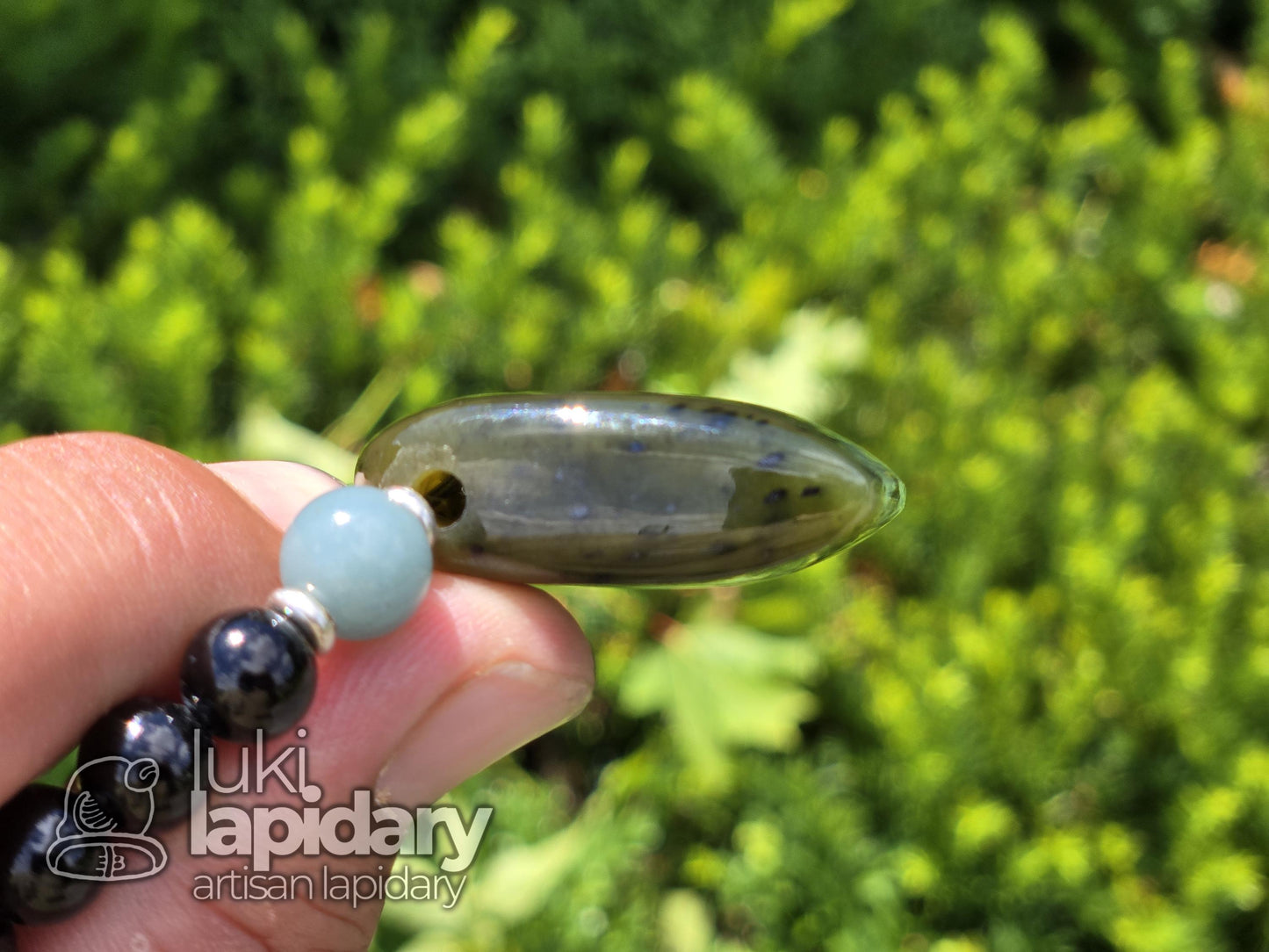 FULLY BEADED >> Siberian Nephrite Jade Hatchet Pendant >> Adjustable Necklace >> Siberian Jade >> Translucent Jade >> Hatchet Pendant