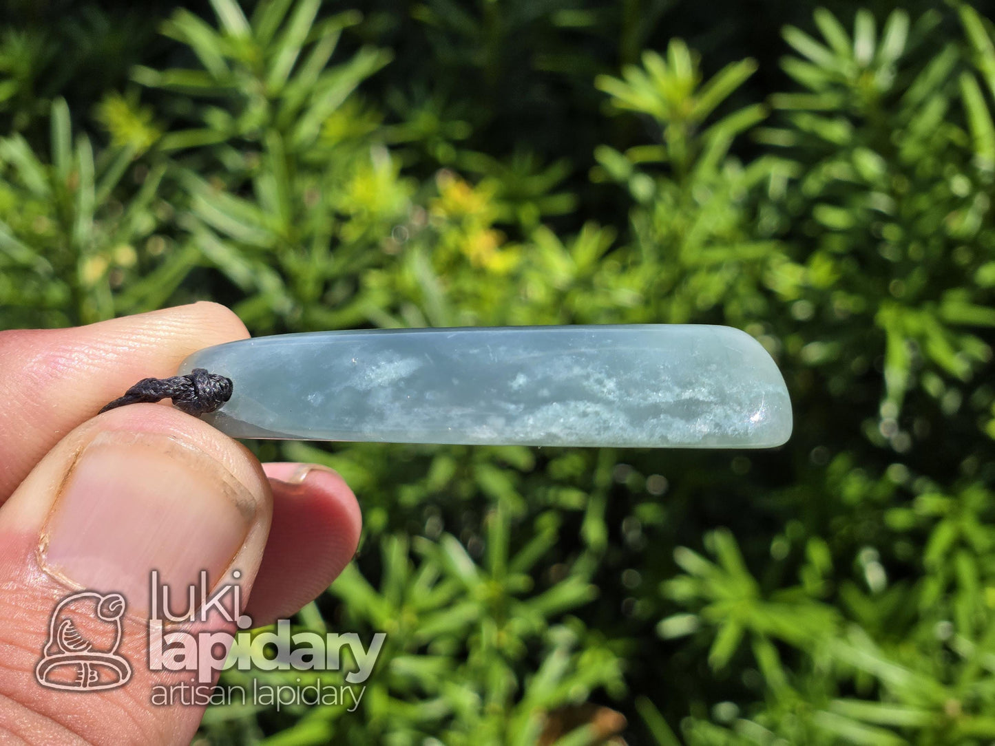 Guatemalan Blue Jadeite Freeform >> Braided Adjustable Necklace >> Mayan Jade >> Translucent Jade