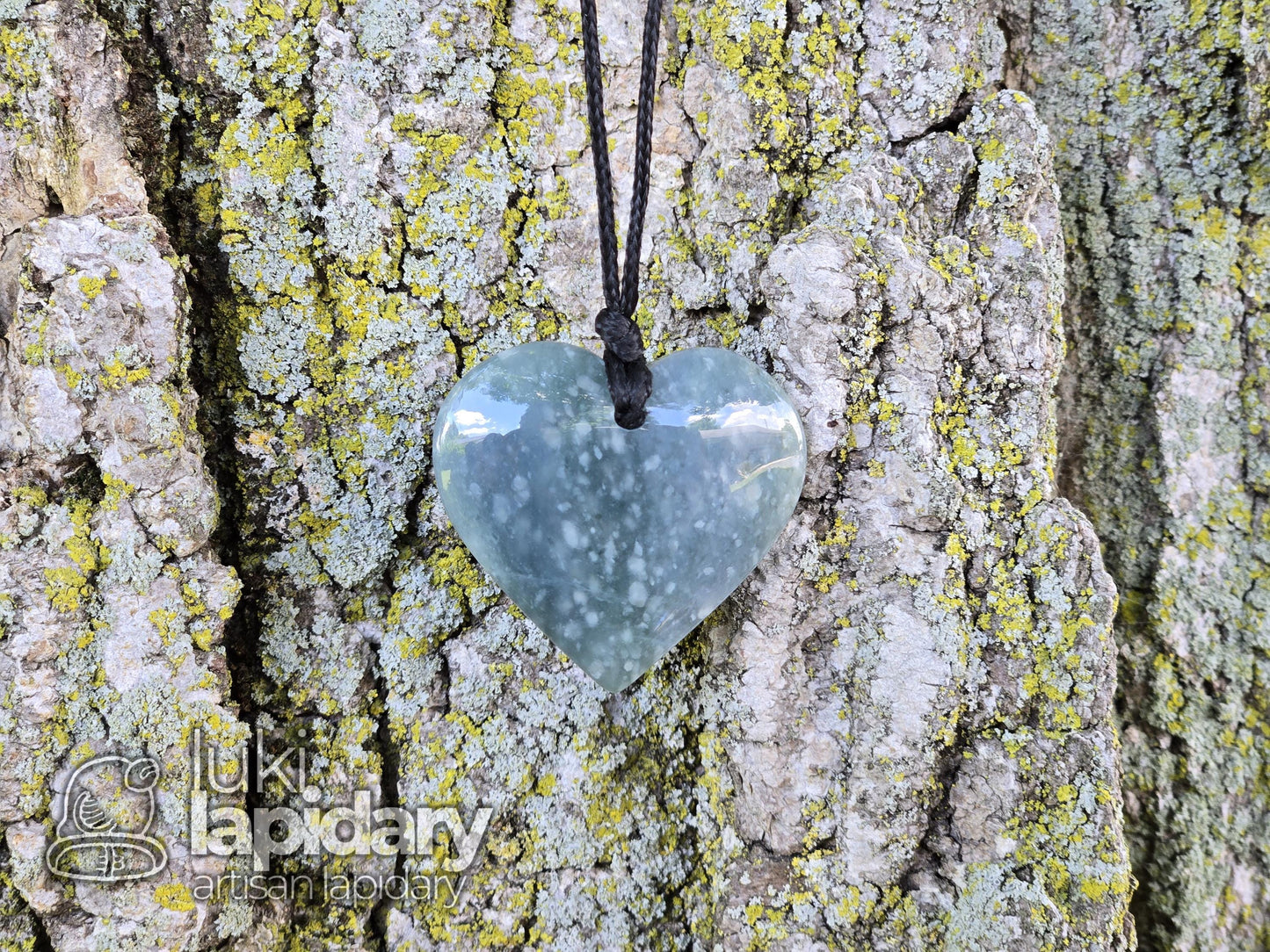 Guatemalan Snowy Princesa Jadeite Carved Heart >> Braided Adjustable Necklace >> Mayan Jade >> Translucent Jade >> Hand Made Pendant