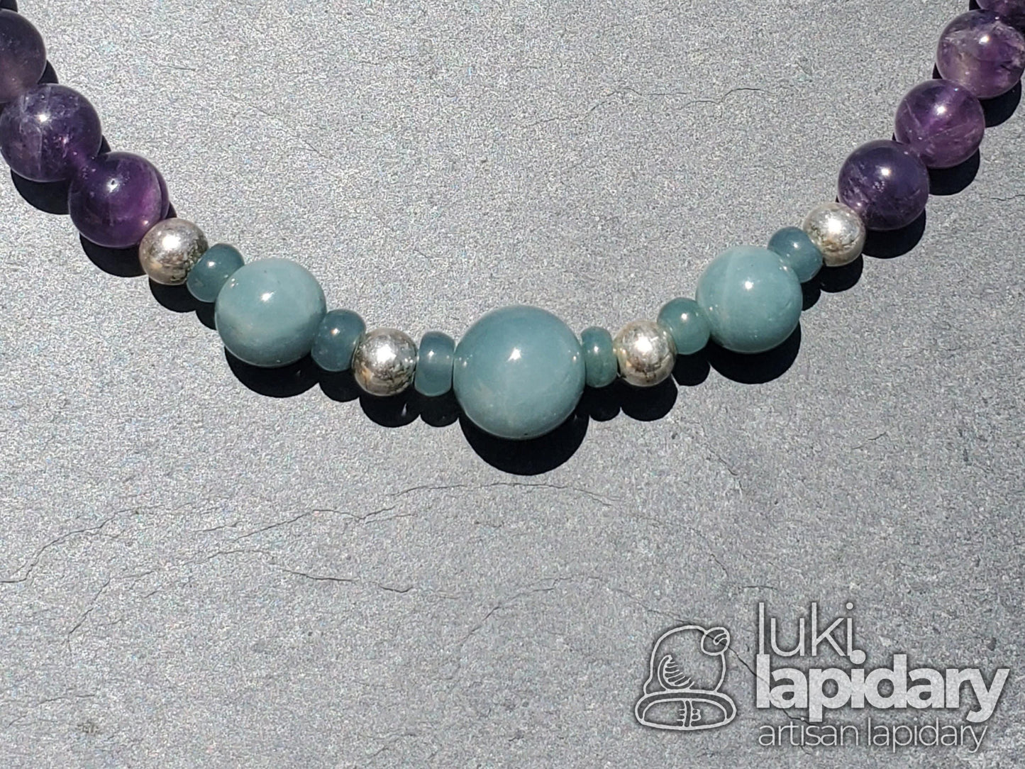 Guatemalan Princessa Jadeite Jade >> Amethyst >> .925 Sterling Silver >> Fully Beaded